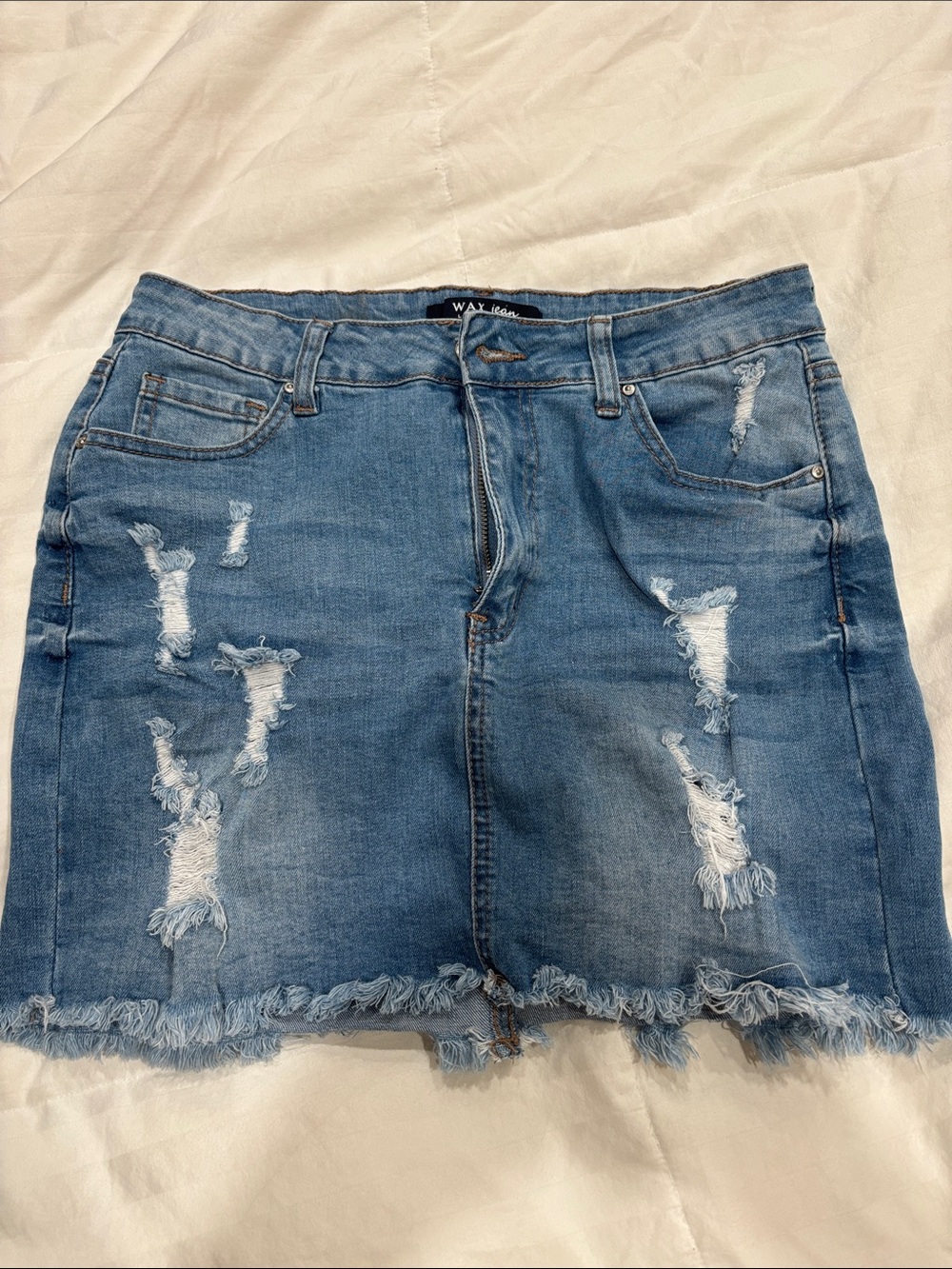 Denim Distressed Blue Jean Skirt